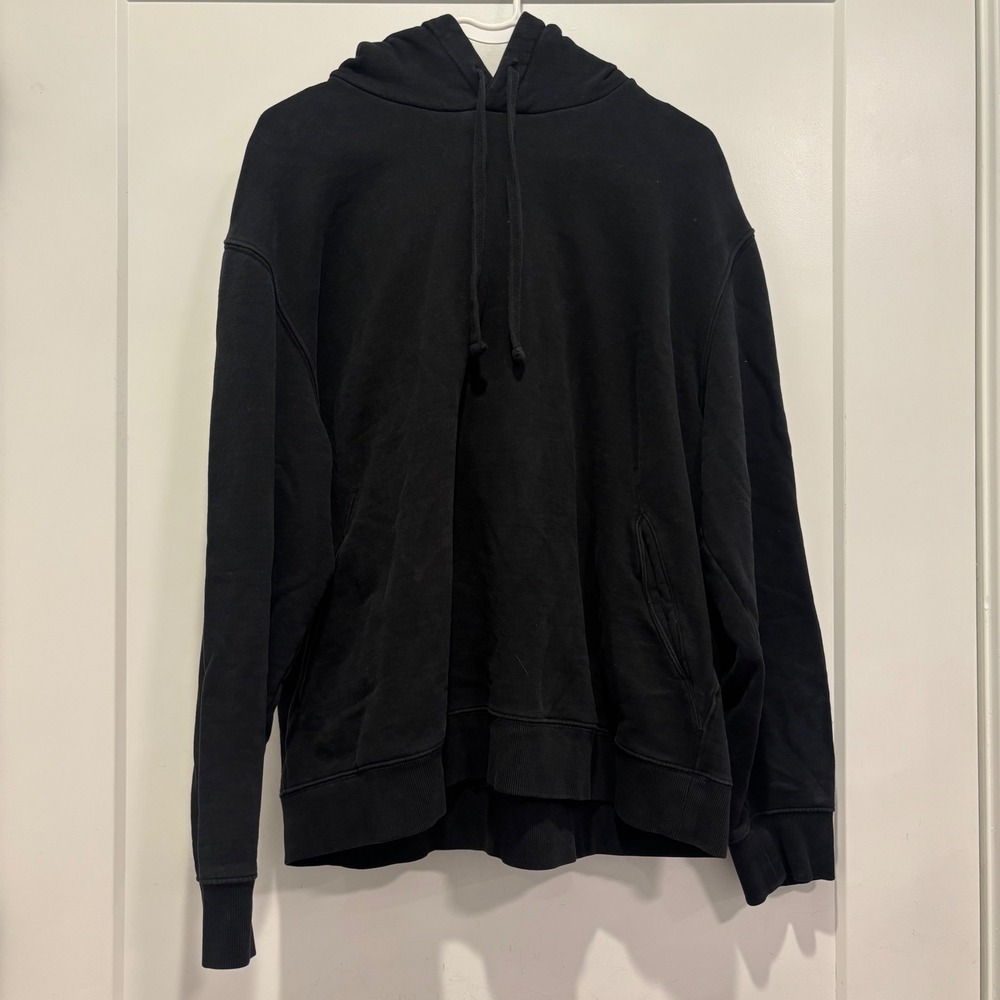 COS Mens Relaxed Fit Black Pullover Hoodie Size L Sweatshirt Side Pockets